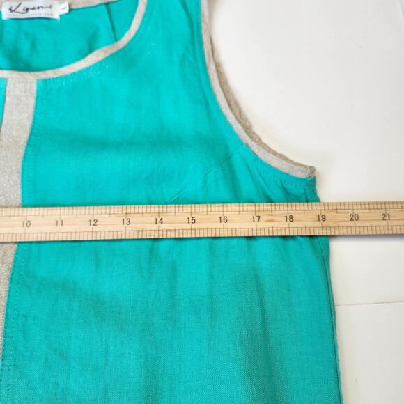 iLinen lifestyle 100% Linen Sheath Dress Large Mint Leaf Metallic Stripe $278 - Picture 7 of 8